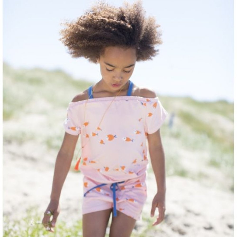 Girls' Fish Print Off-Shoulder Combishort